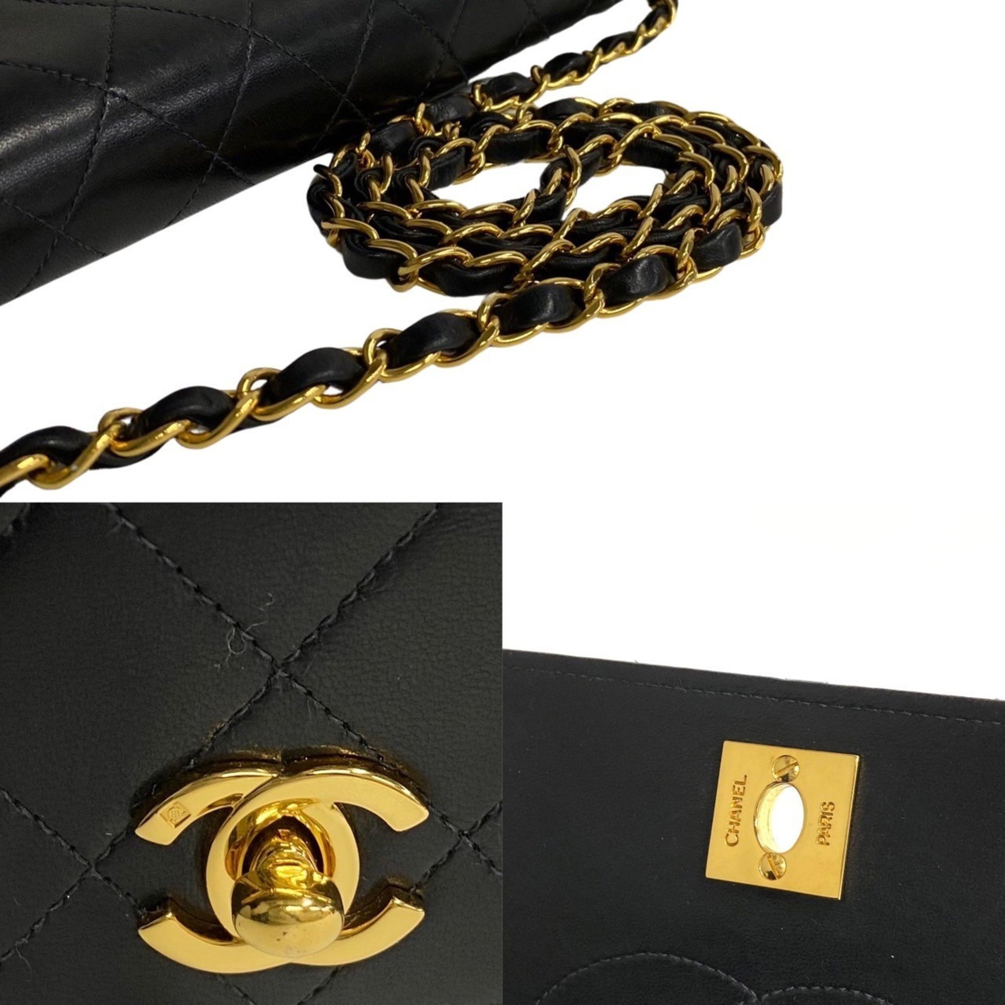 CHANEL Matelasse Lambskin Full Flap Chain Shoulder Bag Black 3mnj1448-3