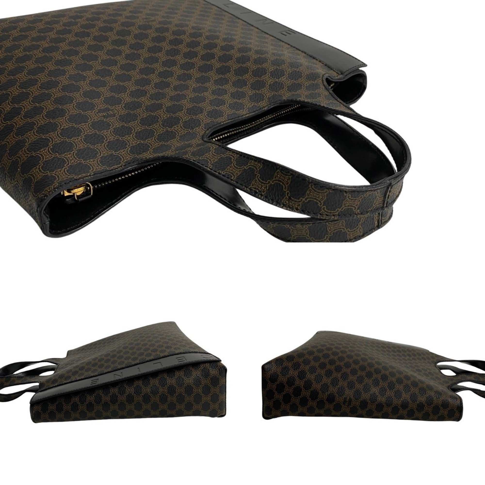 CELINE Macadam Blason Pattern Leather Handbag Tote Bag Black Brown 3mnj1459-5