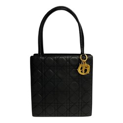 Christian Dior Cannage Hardware Charm Leather Handbag Tote Bag Black 19554
