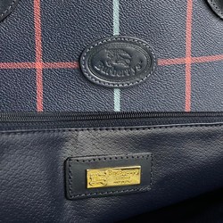 Burberrys Nova Check Shadow Horse Leather Handbag Boston Bag Navy 21423