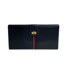 GUCCI Gucci Old Sherry Line GG Metal Fittings Leather Body Bifold Long Wallet Navy 16048