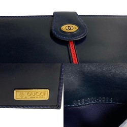 GUCCI Gucci Old Sherry Line GG Metal Fittings Leather Body Bifold Long Wallet Navy 16048