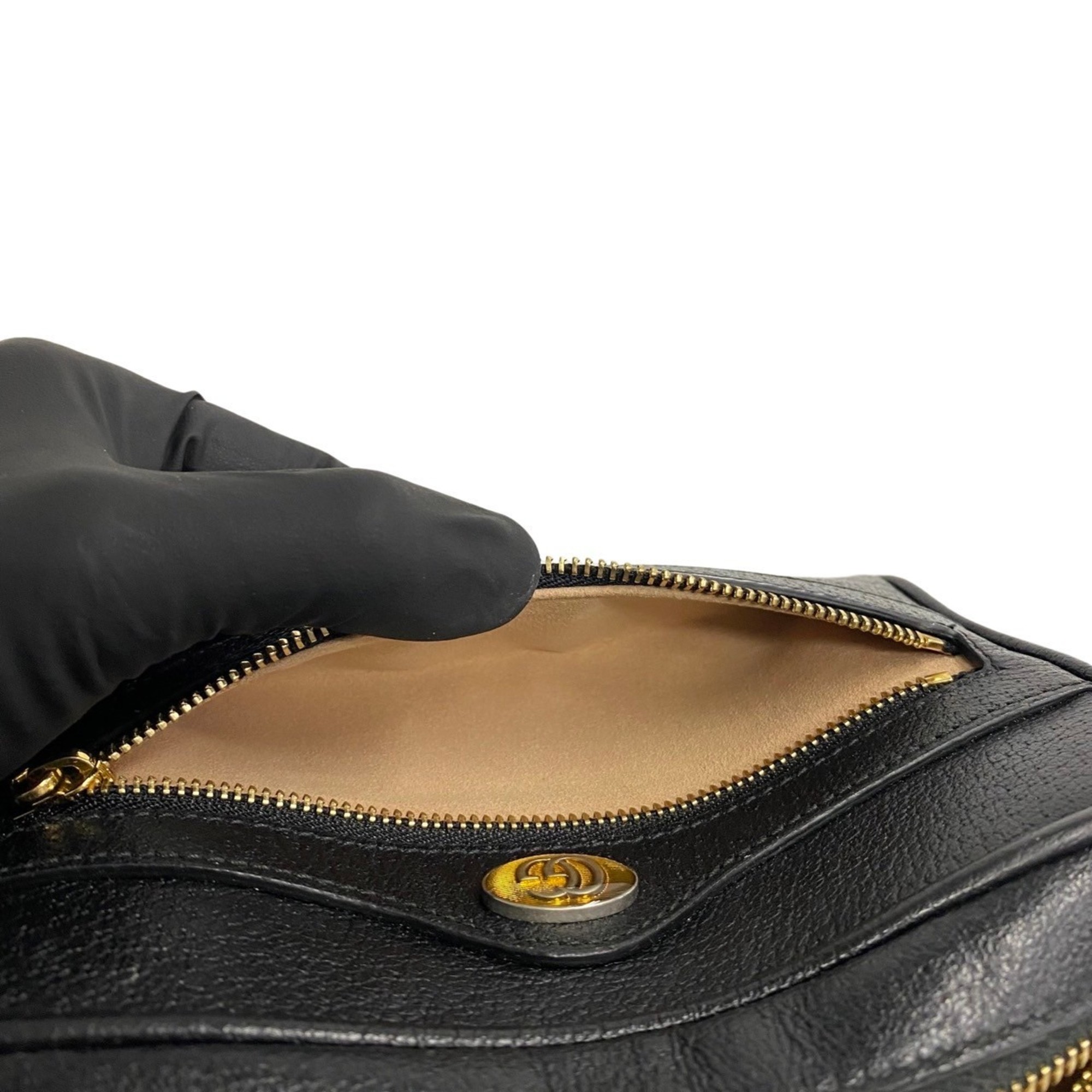 GUCCI Gucci Ophidia Sherry Line GG Hardware Leather Shoulder Bag Pochette Black 74536