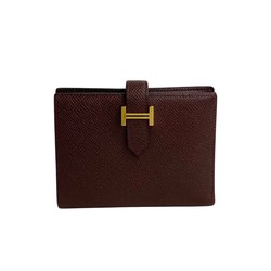 HERMES Bearn Compact Vaux Epson Leather Bifold Wallet Brown 03581