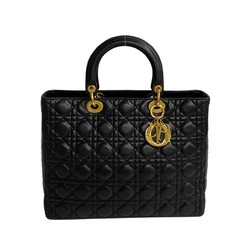 Christian Dior Lady Hardware Cannage Leather Handbag Tote Bag Black 77511