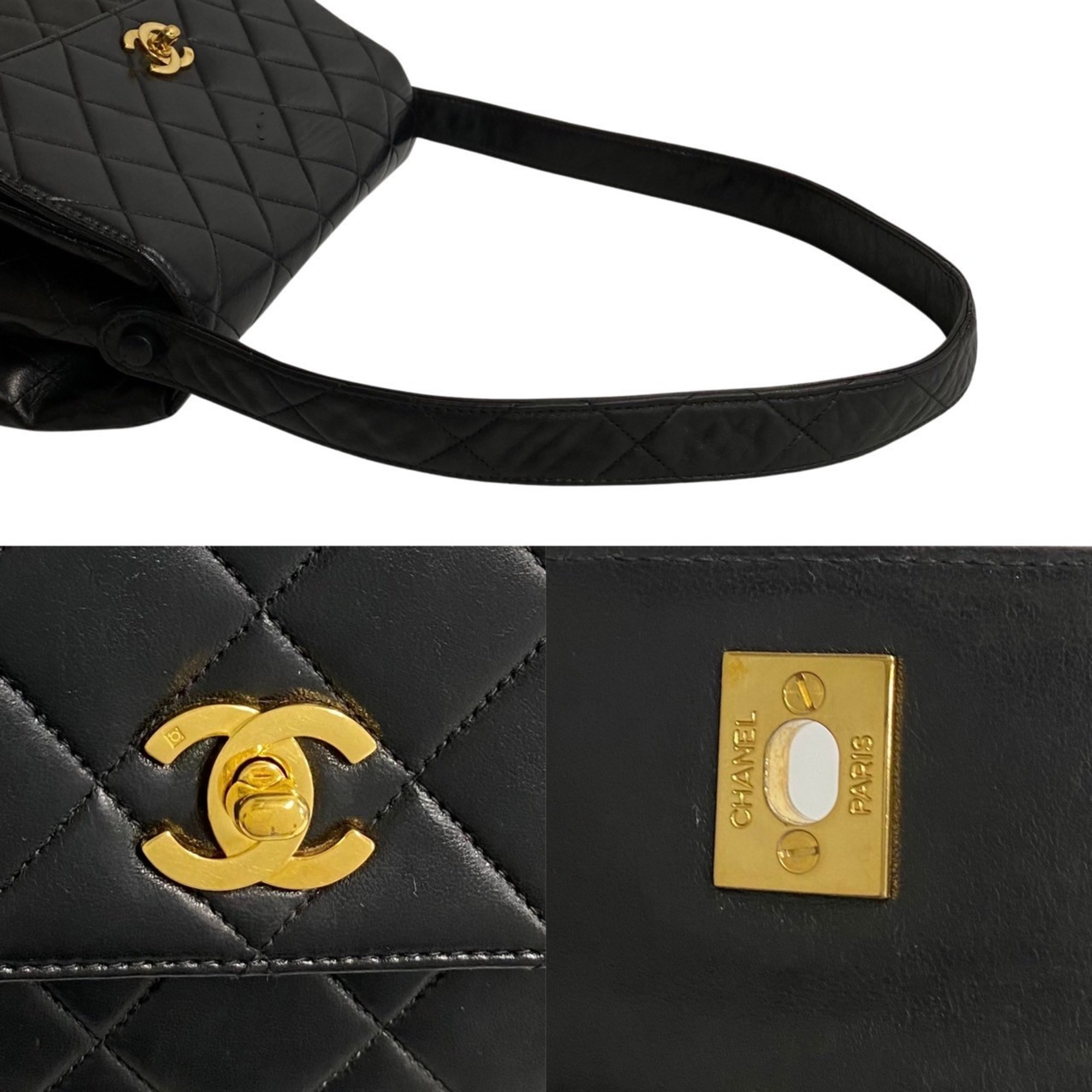 CHANEL Chanel Matelasse Lambskin Leather Handbag Tote Bag Black 25640