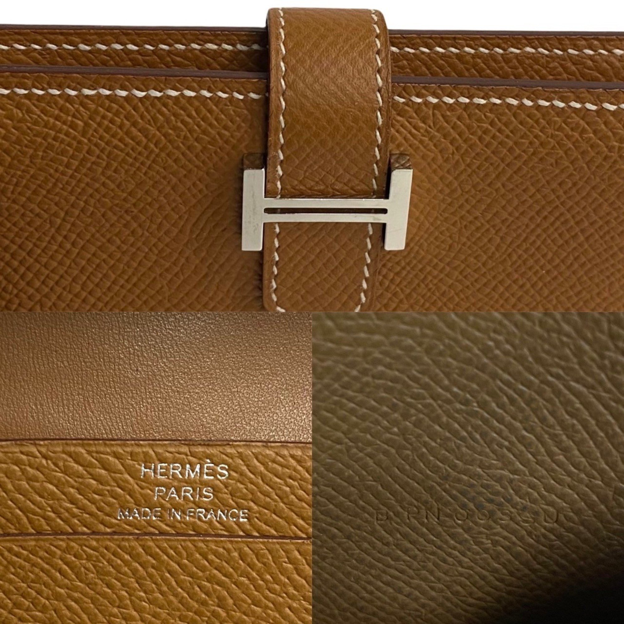 HERMES Bearn Vaux Epson Leather Wallet/Coin Case Coin Purse Wallet Brown 99834