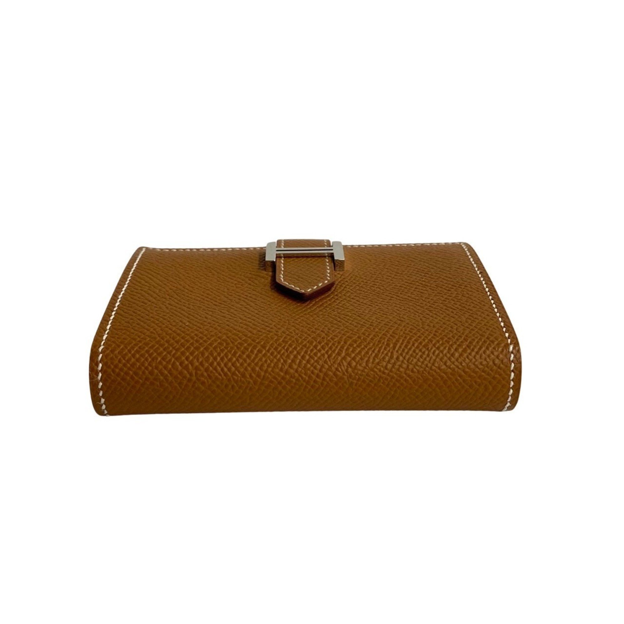 HERMES Bearn Vaux Epson Leather Wallet/Coin Case Coin Purse Wallet Brown 99834