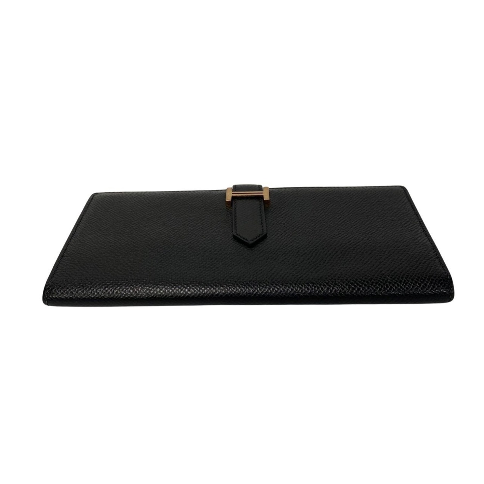 HERMES Beance Soufflé Metal Fittings Vaux Epson Leather Bifold Long Wallet Black 204-5