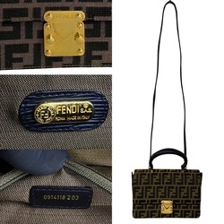 FENDI Zucca pattern metal fittings canvas epi leather 2way handbag shoulder bag black khaki 59826