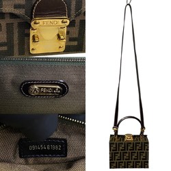 FENDI Zucca FF Canvas Leather 2way Handbag Shoulder Bag Brown 27101