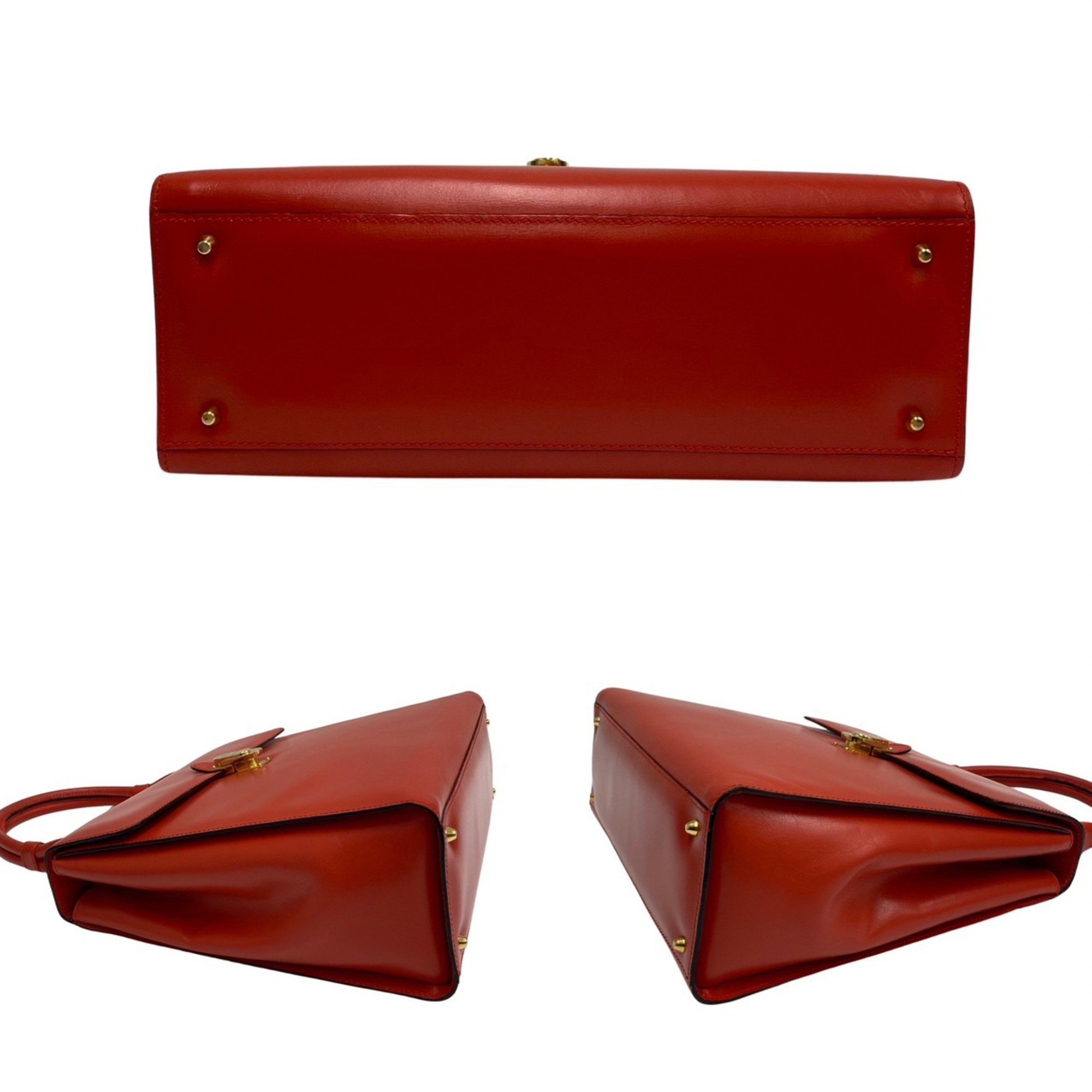 LOEWE Anagram Metal Fittings Calf Leather 2way Handbag Shoulder Bag Red Orange 33446