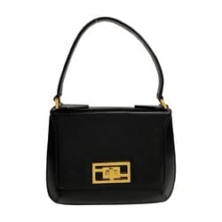 FENDI FF Turnlock Hardware Calf Leather Handbag Tote Bag Black 82195