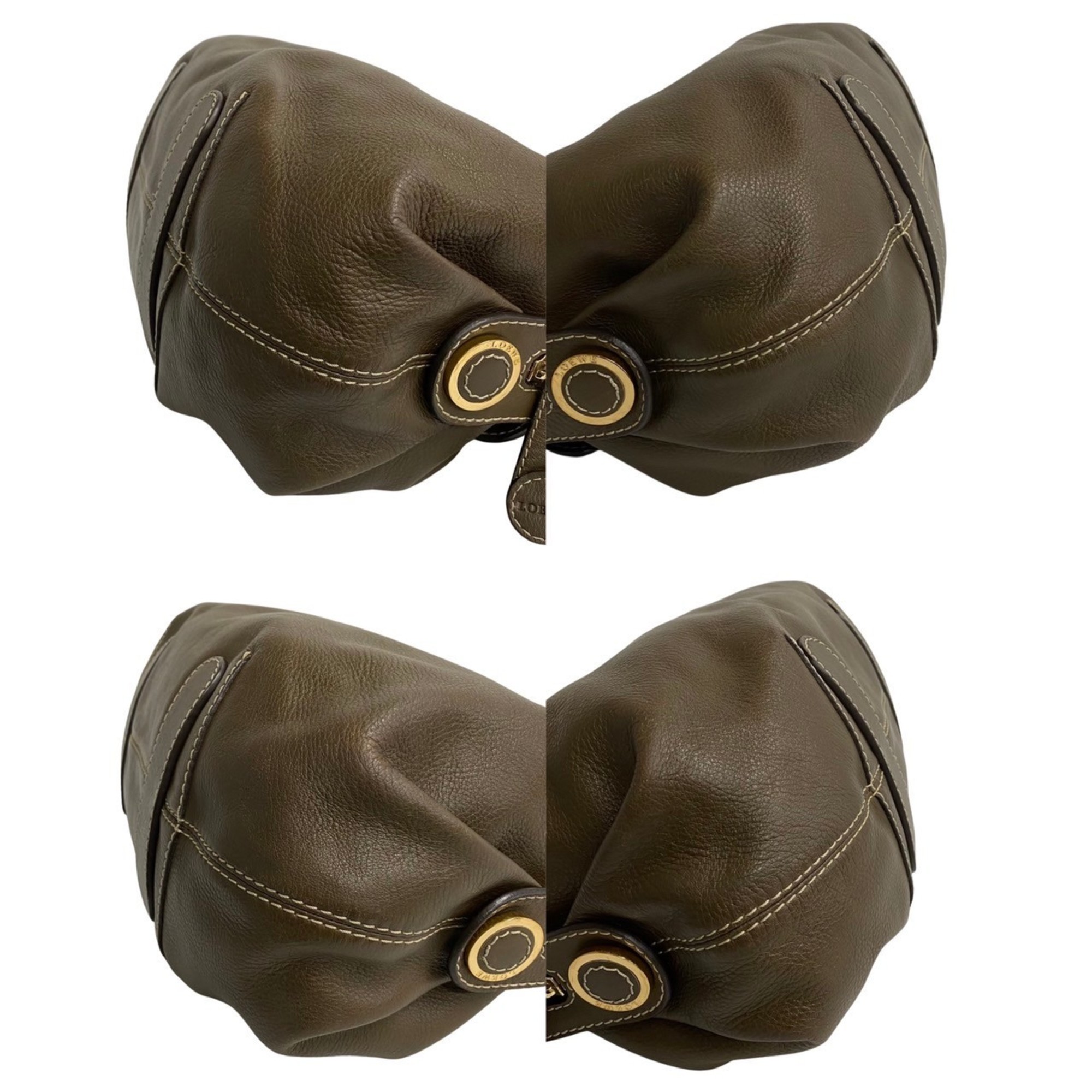 LOEWE Anagram Metal Fittings Leather Stitch Handbag Tote Bag Boston Brown 26241