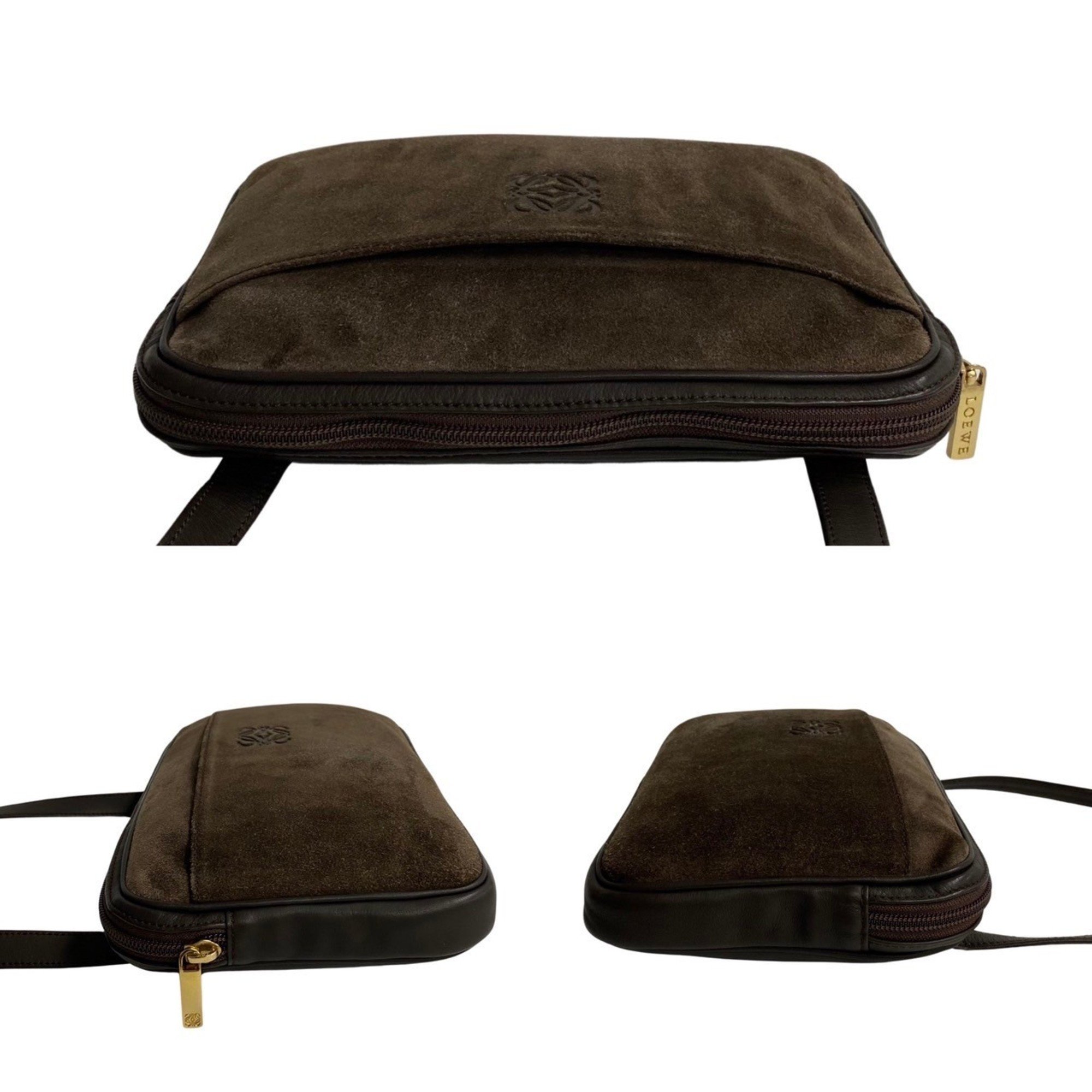LOEWE Anagram Leather Suede Shoulder Bag Pochette Brown 3mnj1449-10