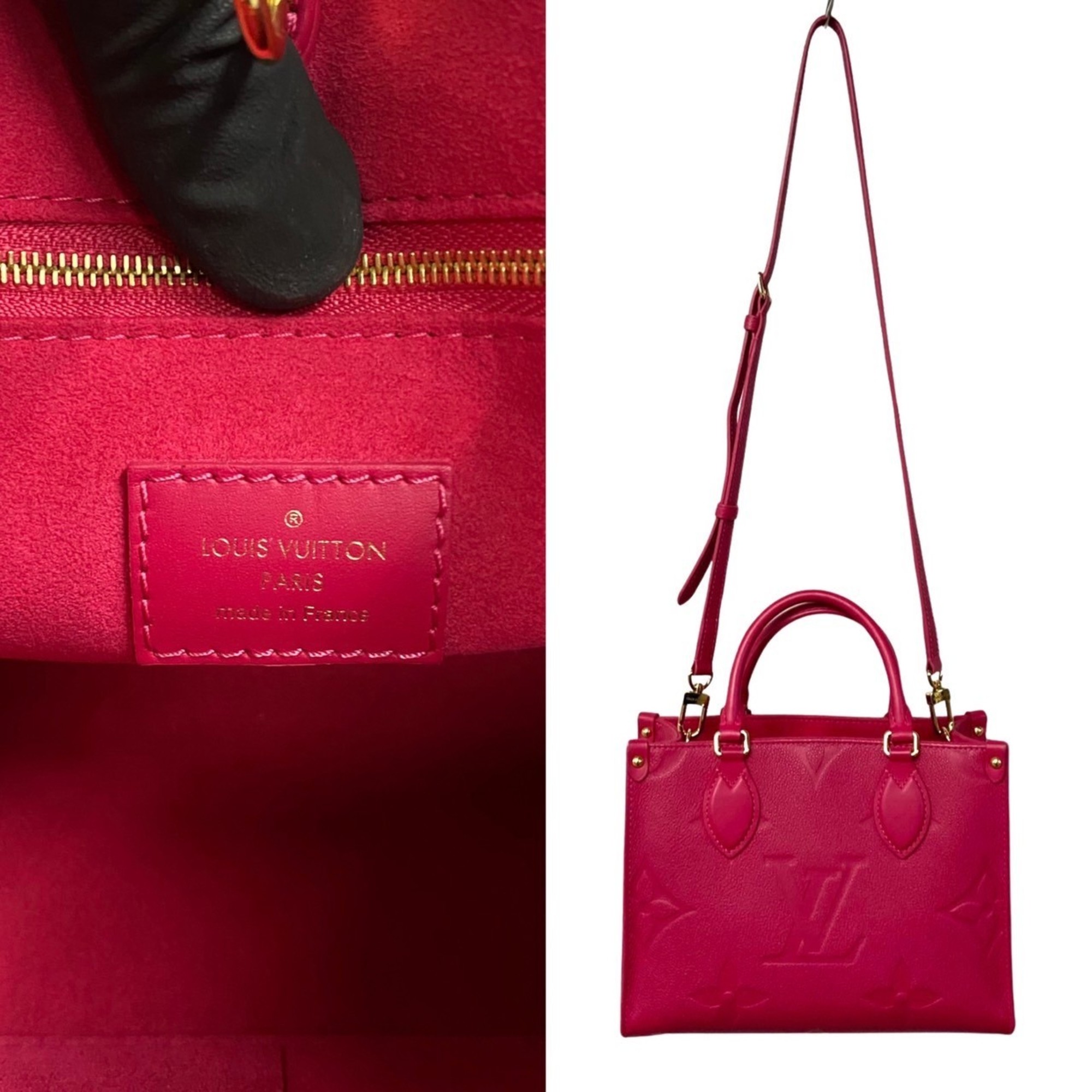LOUIS VUITTON On the Go PM Monogram Empreinte Leather 2way Shoulder Bag Handbag Pink 27419