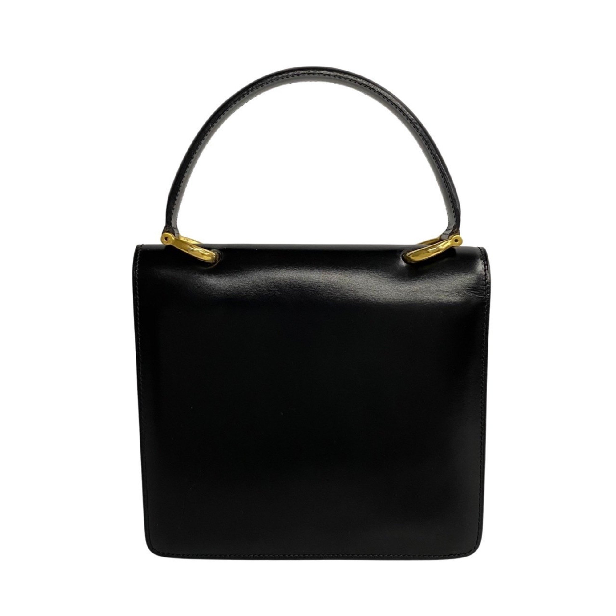 CELINE Hardware Double Flap Calf Leather Handbag Tote Bag Black 24725