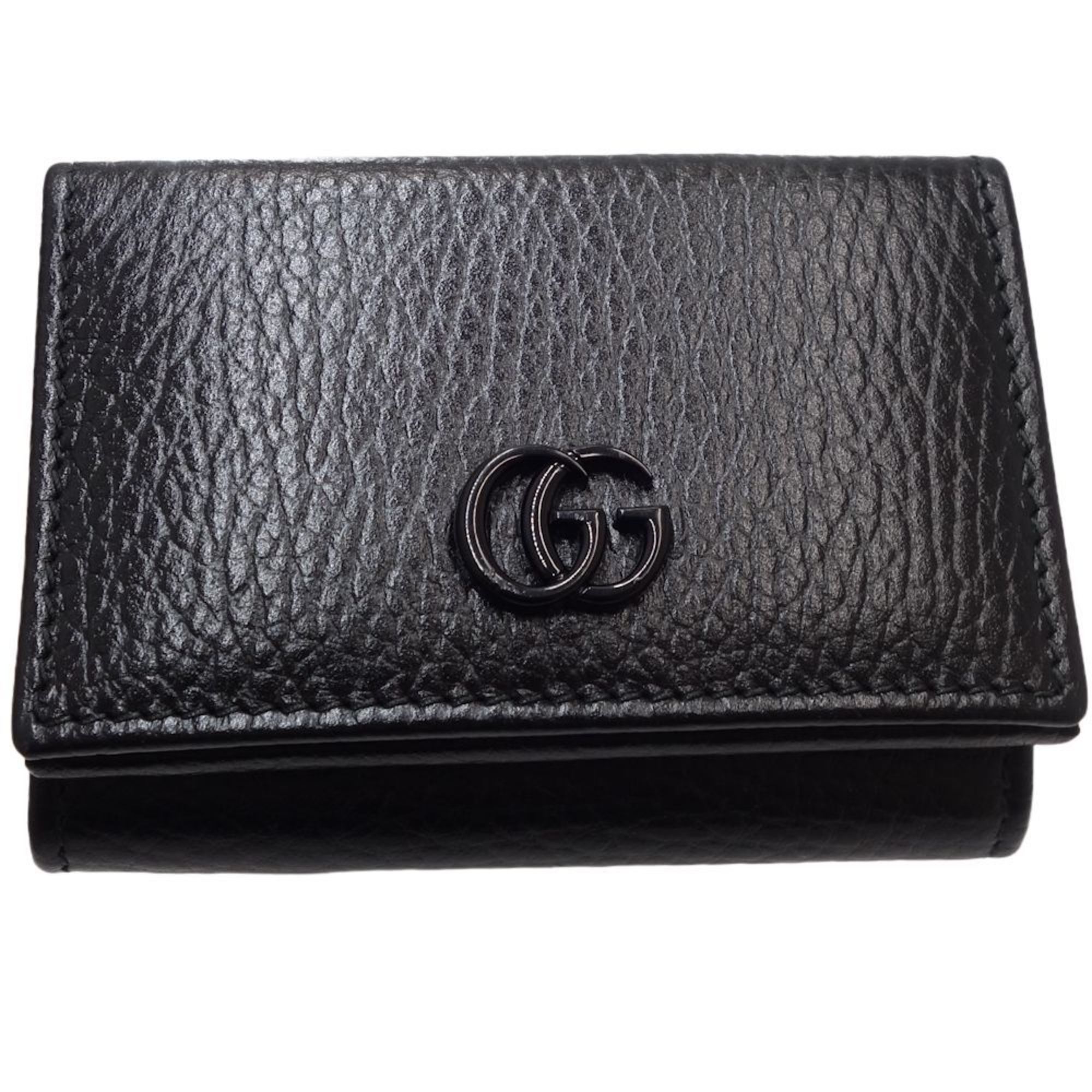 GUCCI Double G Wallet 735212 Trifold Leather Black 083672