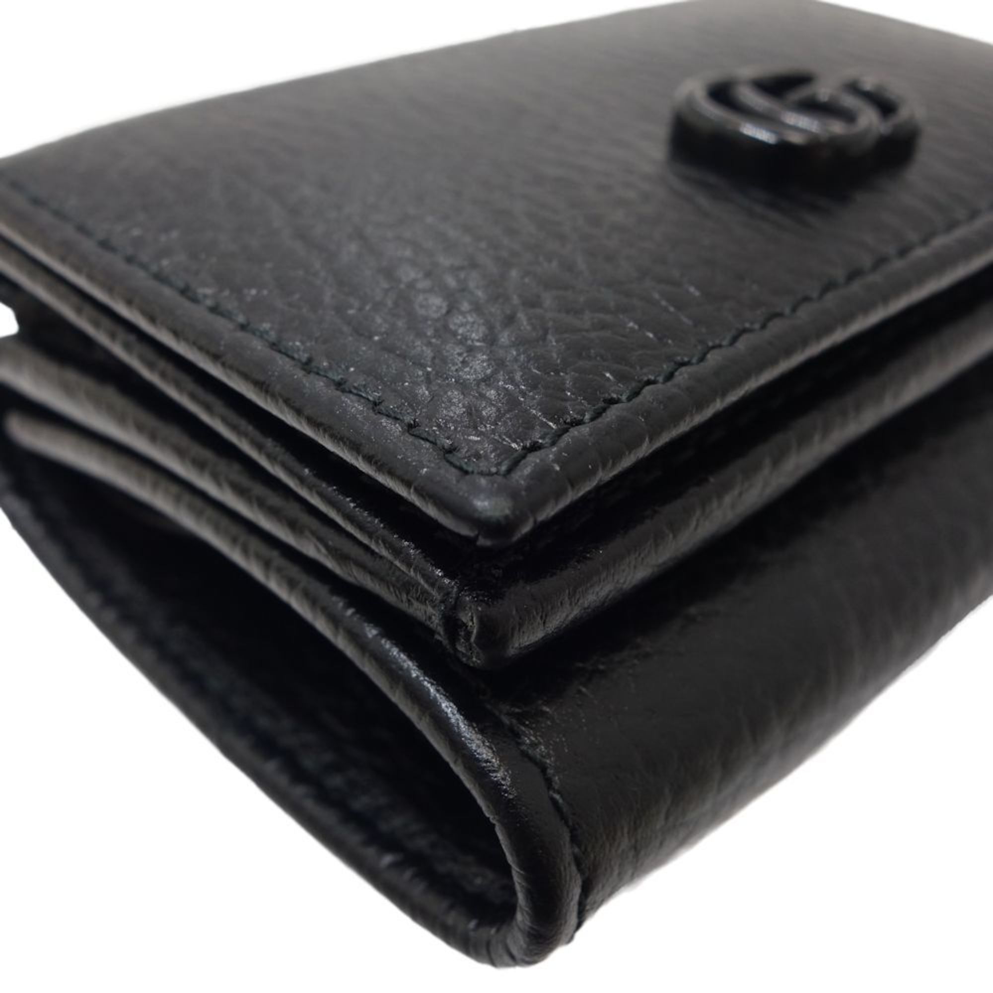 GUCCI Double G Wallet 735212 Trifold Leather Black 083672