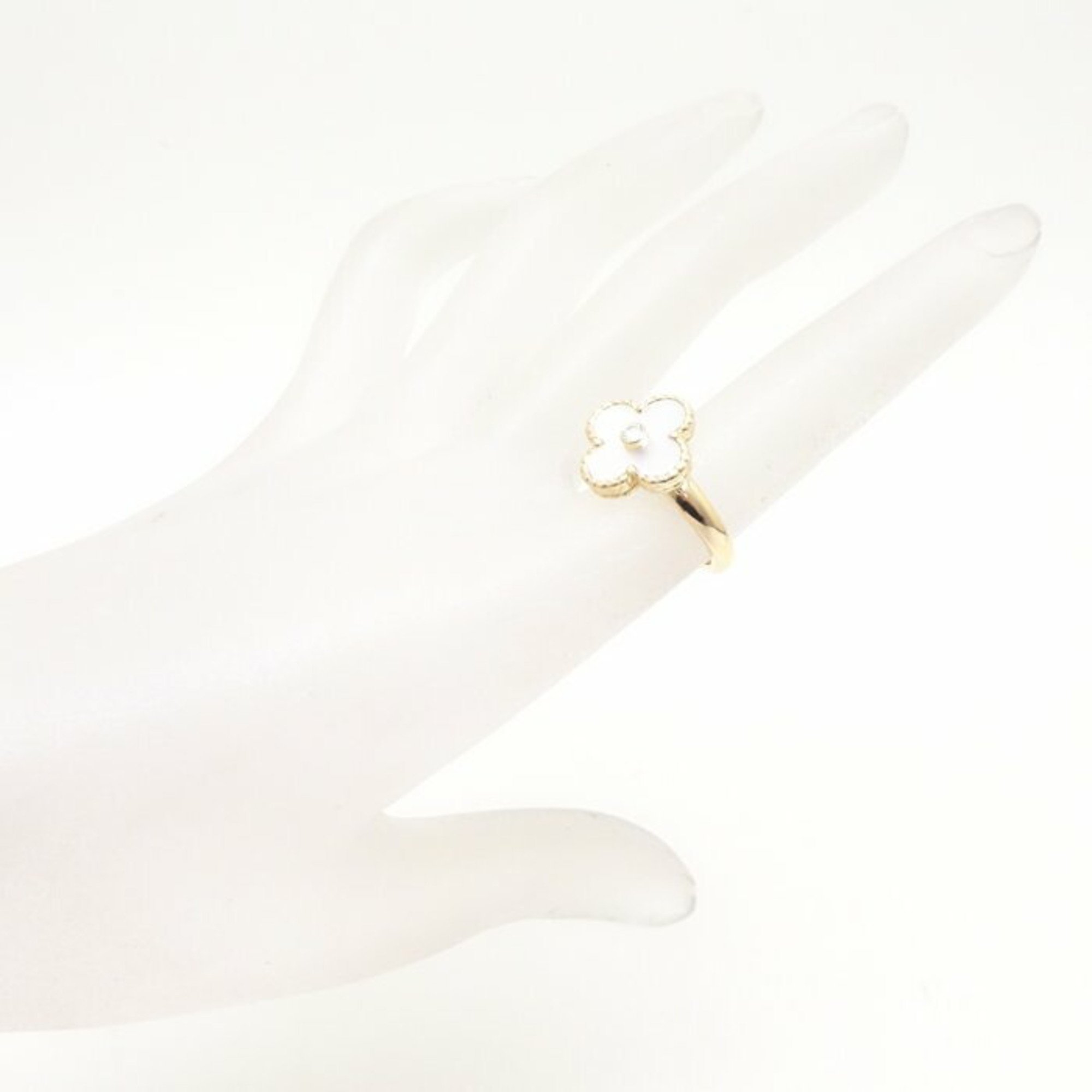 Van Cleef & Arpels Vintage Alhambra Ring 1P Diamond Mother of Pearl VCARA41100 #51 K18YG Yellow Gold 290711
