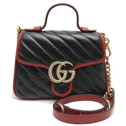 GUCCI Mini Top Handle Bag 583571 Handbag GG Marmont Quilted Small Black Red 250811