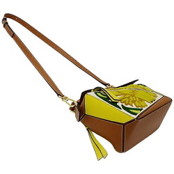LOEWE Bag Women's Brand Handbag Shoulder 2way Puzzle Small Floral Leather Brown Yellow William de Morgan Collaboration Embroidery Compact Mini