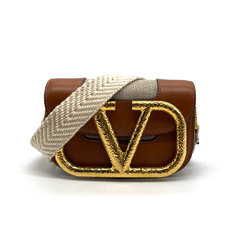 Valentino Garavani Crossbody Shoulder Bag Supervee Leather/Canvas/Metal Brown/Beige/Gold Women's