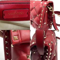 Valentino Garavani Handbag Shoulder Bag Candy Studded Leather/Metal Red Ladies