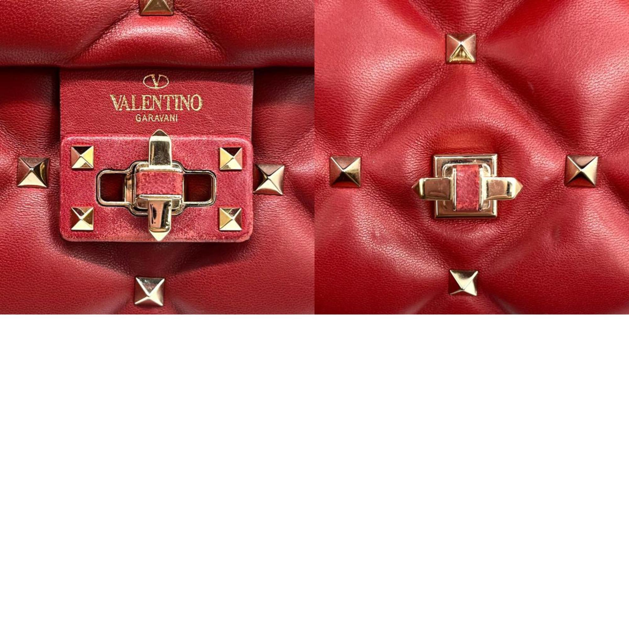 Valentino Garavani Handbag Shoulder Bag Candy Studded Leather/Metal Red Ladies
