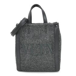 Valentino Garavani Handbag Crossbody Shoulder Bag Wool/Leather Gray x Black Ladies