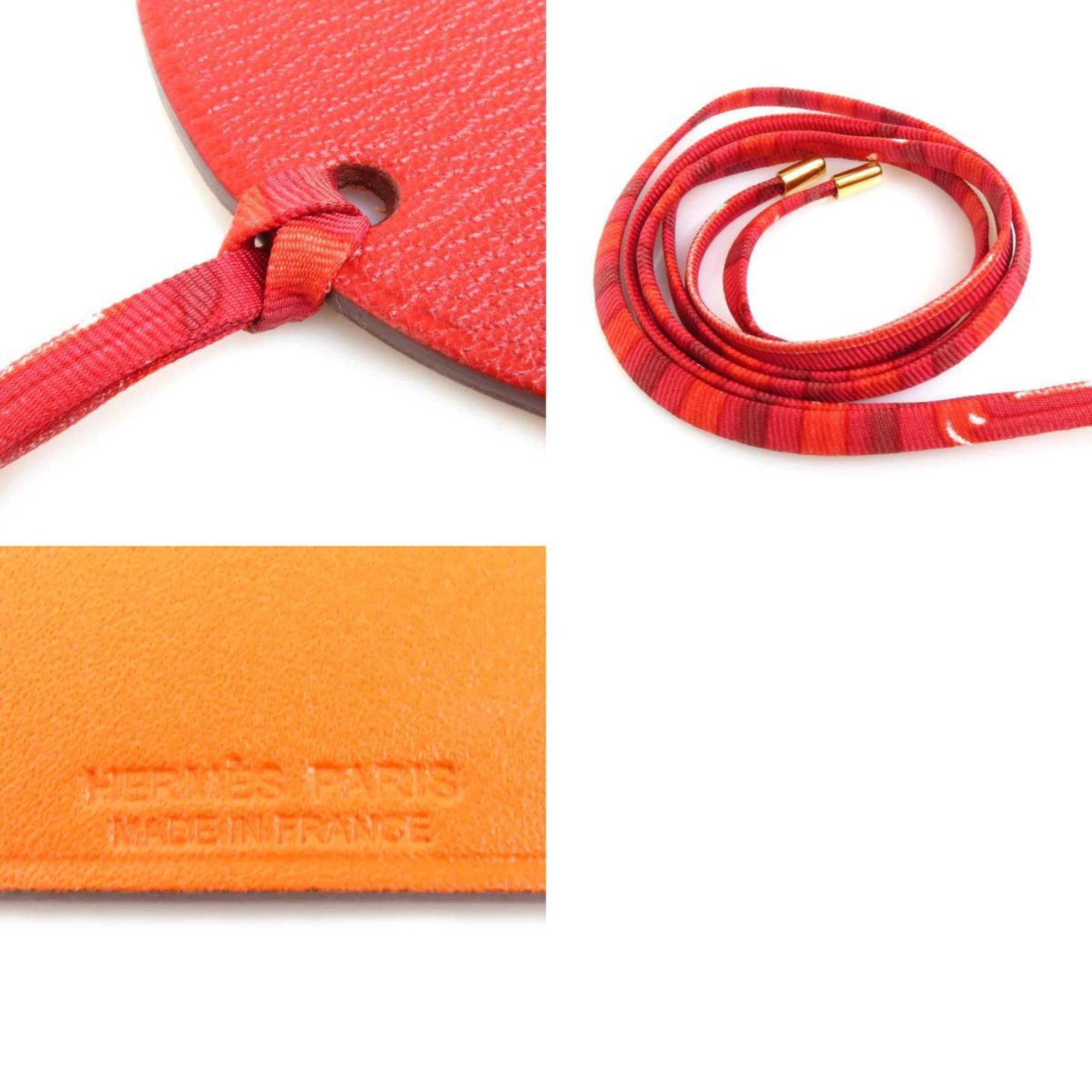 HERMES Charm Leather/Silk Red/Orange Unisex