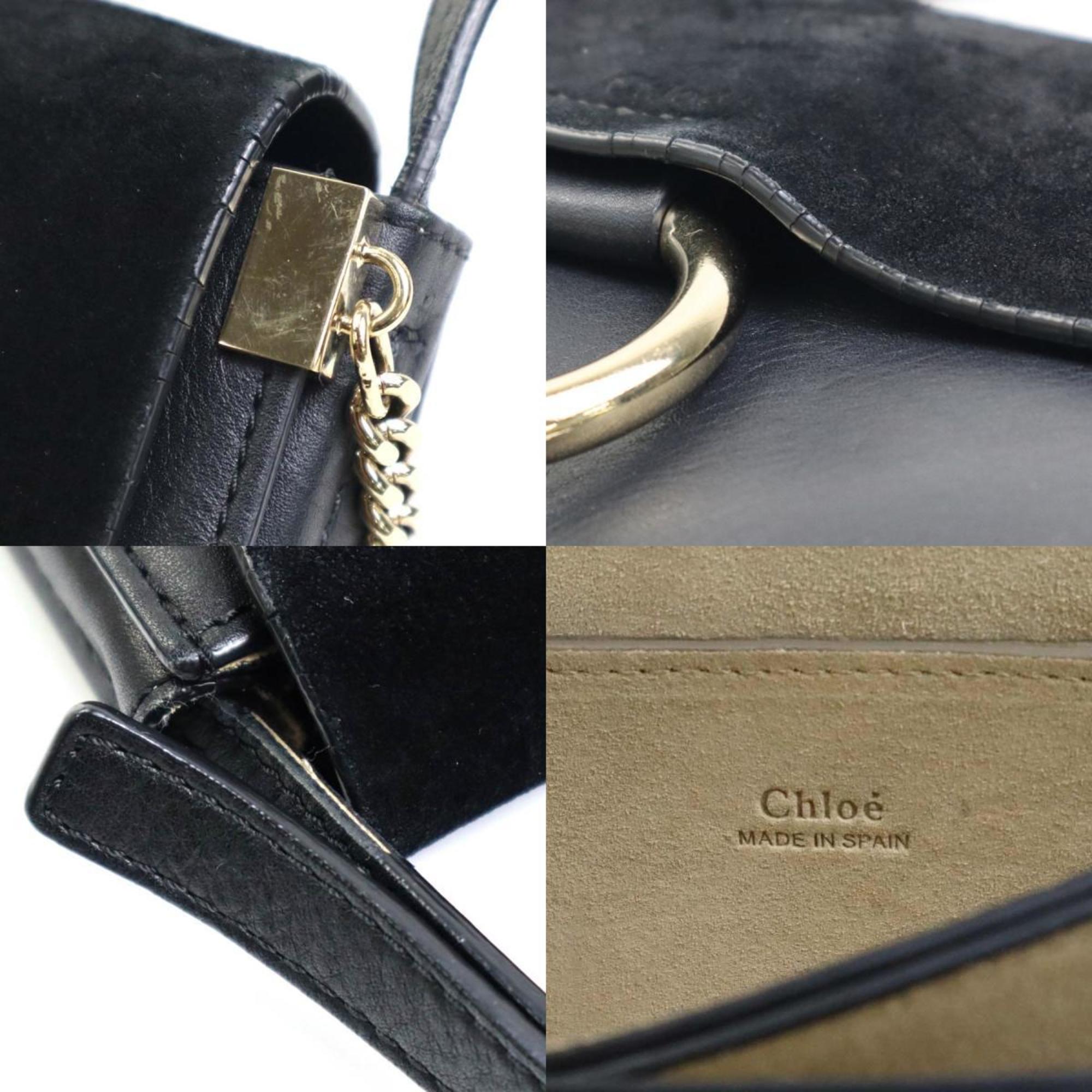 Chloé Chloe Crossbody Shoulder Bag Faye Leather/Suede Black Women's