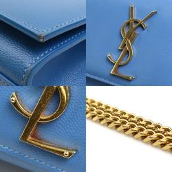 Saint Laurent SAINT LAURENT Crossbody Shoulder Bag Leather/Metal Light Blue/Gold Women's