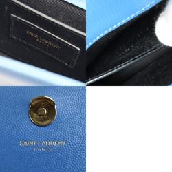 Saint Laurent SAINT LAURENT Crossbody Shoulder Bag Leather/Metal Light Blue/Gold Women's