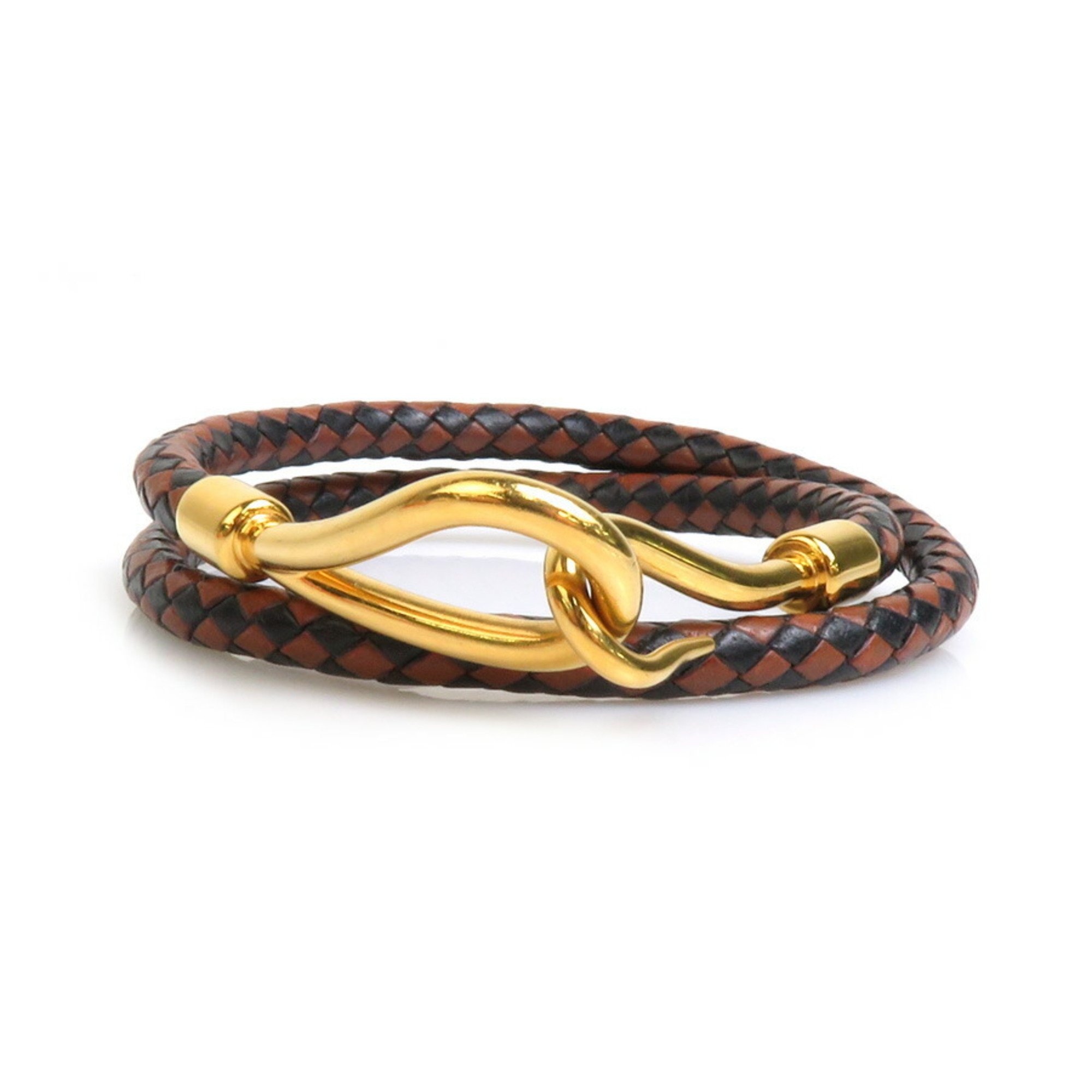 HERMES Bracelet Choker Necklace Jumbo Leather/Metal Brown/Black/Gold Unisex