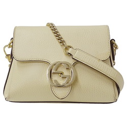GUCCI bag ladies brand interlocking shoulder leather ivory 607720 chain small compact