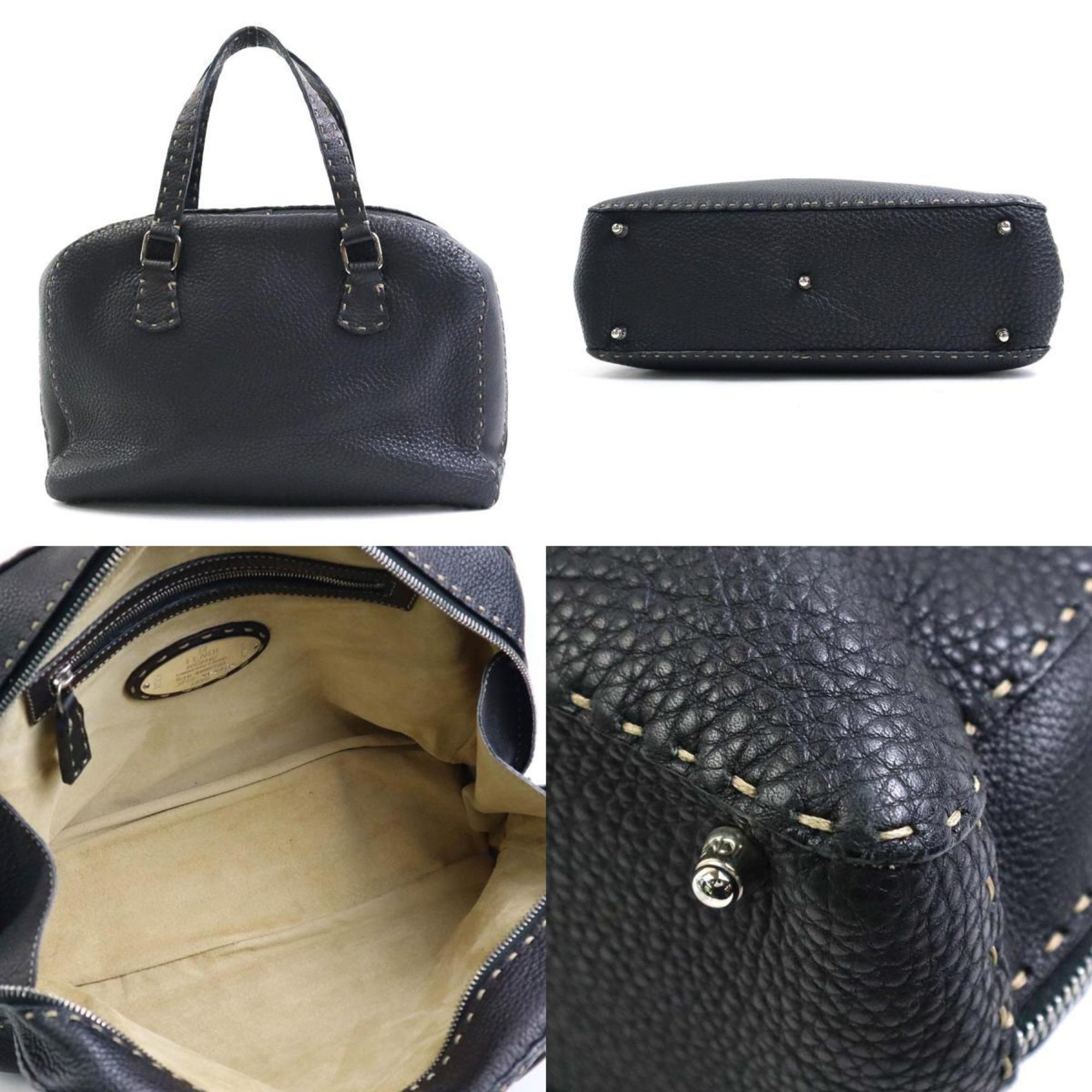 FENDI Handbag Selleria Leather Black Silver Ladies