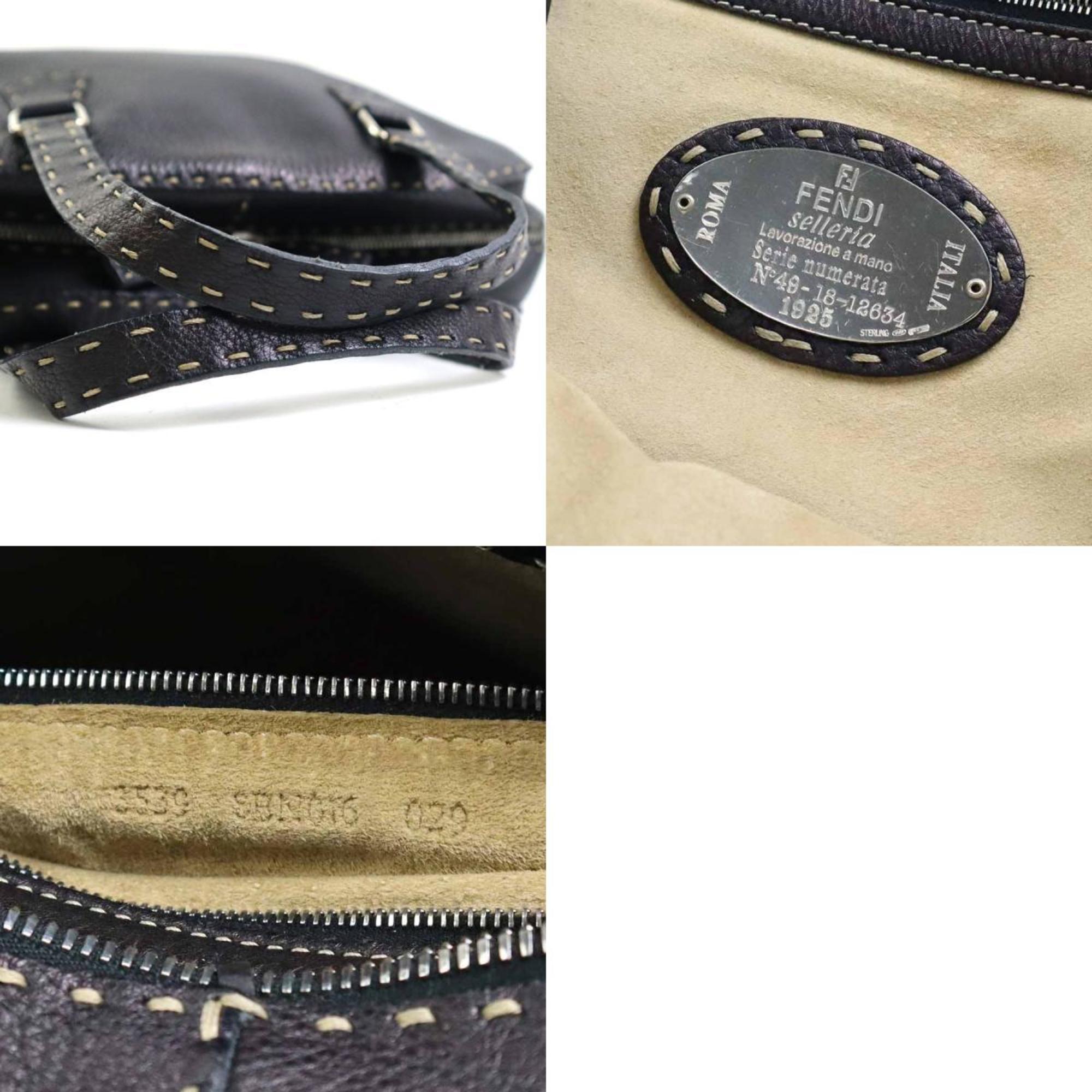FENDI Handbag Selleria Leather Black Silver Ladies