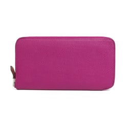 HERMES Round Zipper Long Wallet Azap Silk-in Leather/Silk Purple/Blue Ladies