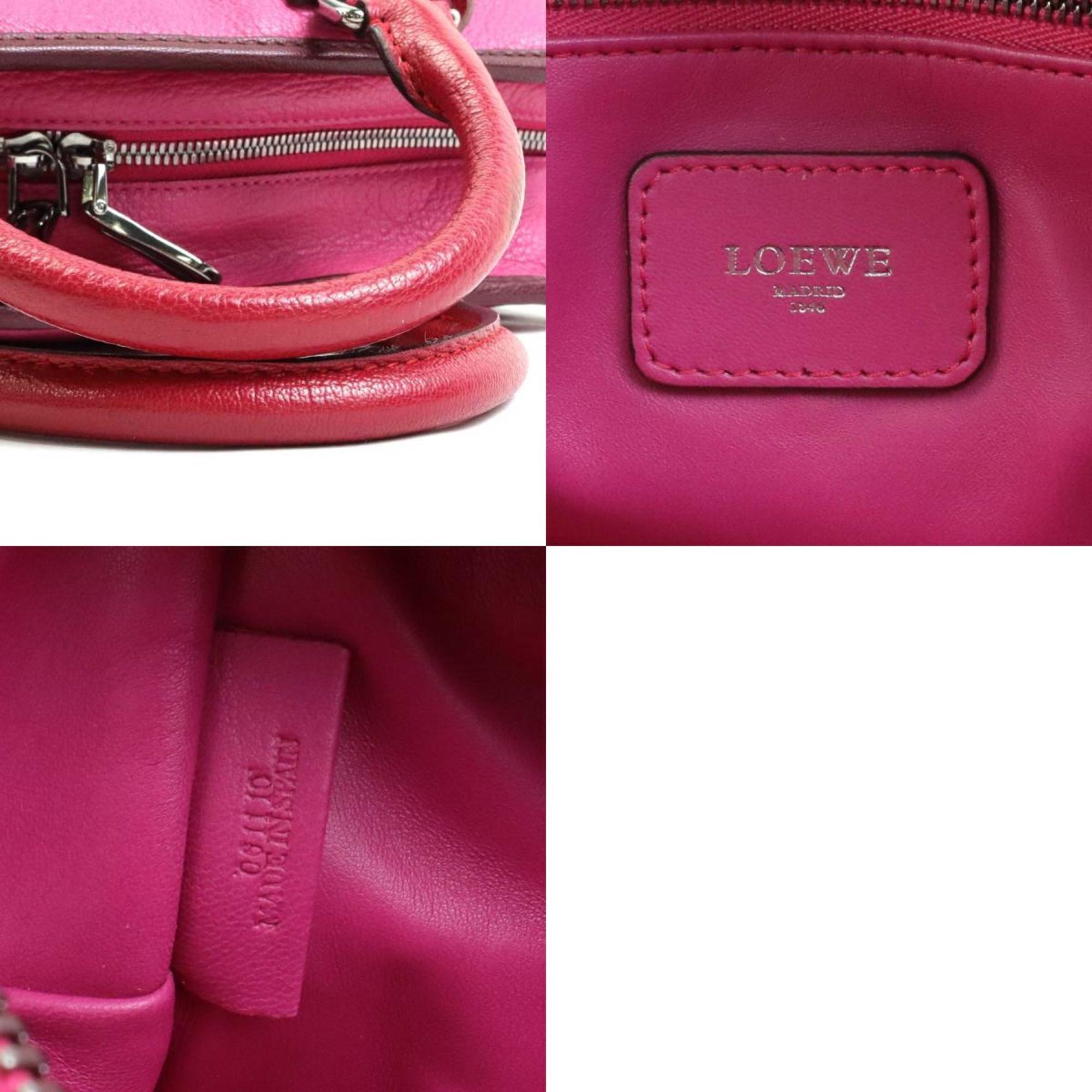 LOEWE Handbag Amazona Leather Magenta/Burgundy Silver Women's
