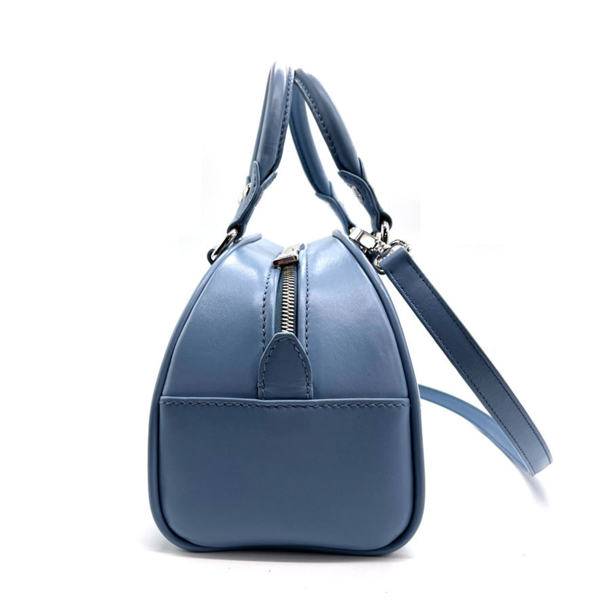 PRADA Handbag Crossbody Shoulder Bag Leather Light Blue Silver Ladies