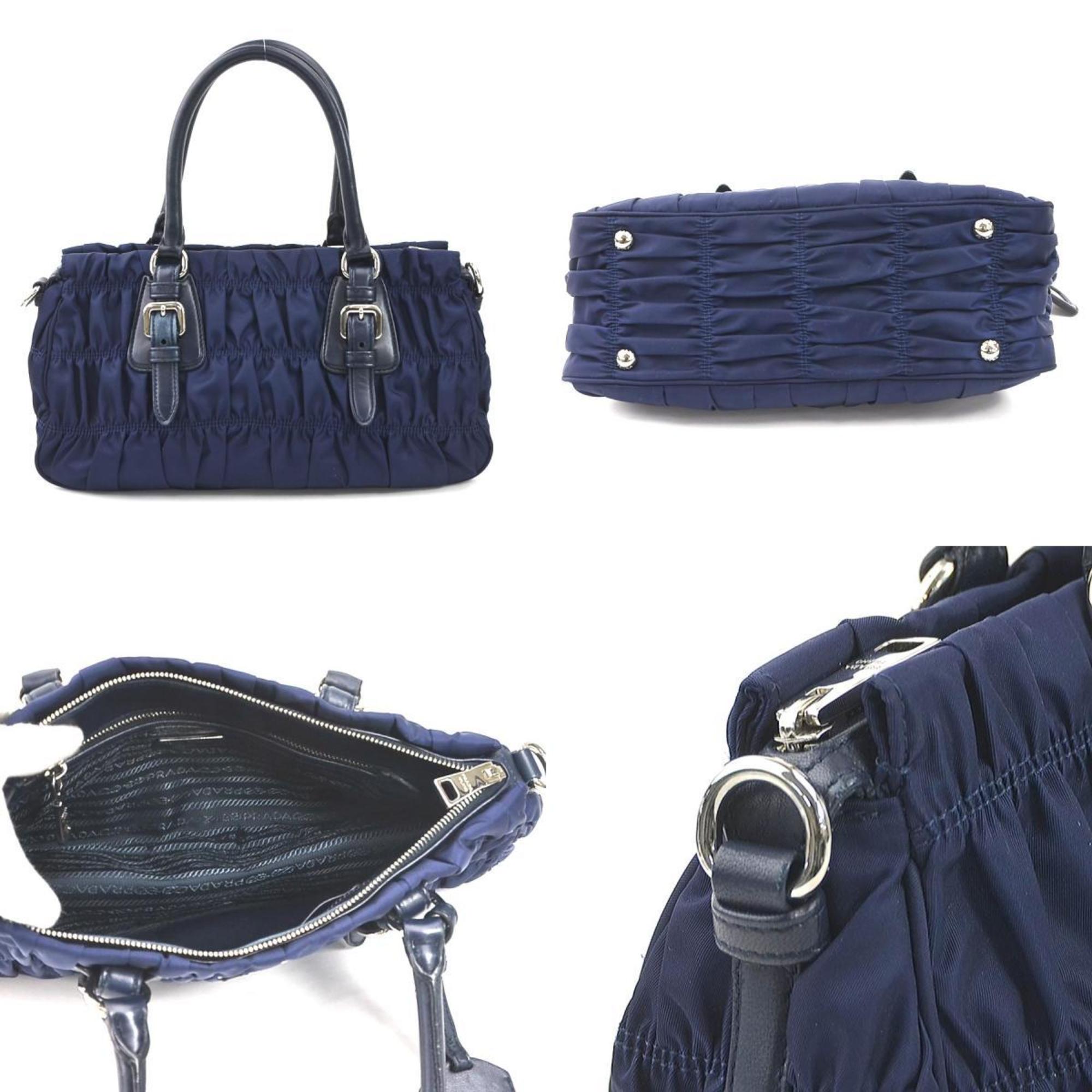 PRADA Handbag Crossbody Shoulder Bag Nylon/Leather Navy Ladies