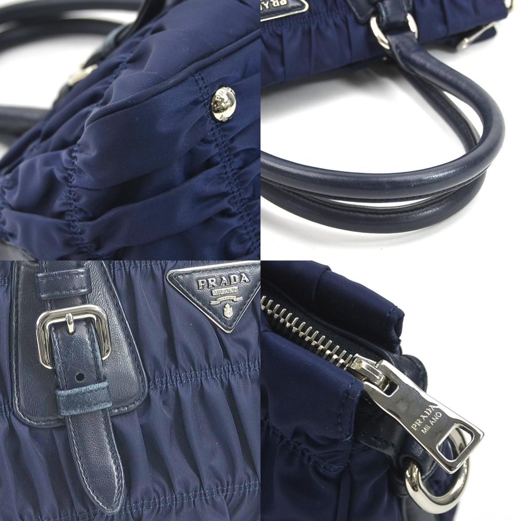 PRADA Handbag Crossbody Shoulder Bag Nylon/Leather Navy Ladies
