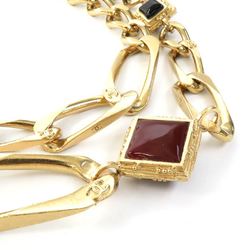 CHANEL Necklace Coco Mark Metal/Glass Stone Gold/Black/Red Women's