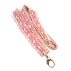 CHANEL neck strap here mark lace/metal pink/gold ladies