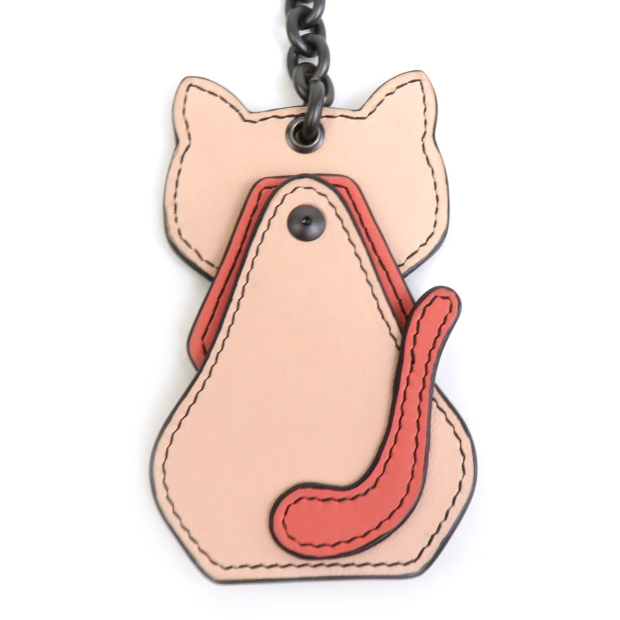 BOTTEGA VENETA Keyring Keychain Charm Intrecciato Cat Leather/Metal Pink Beige Ladies