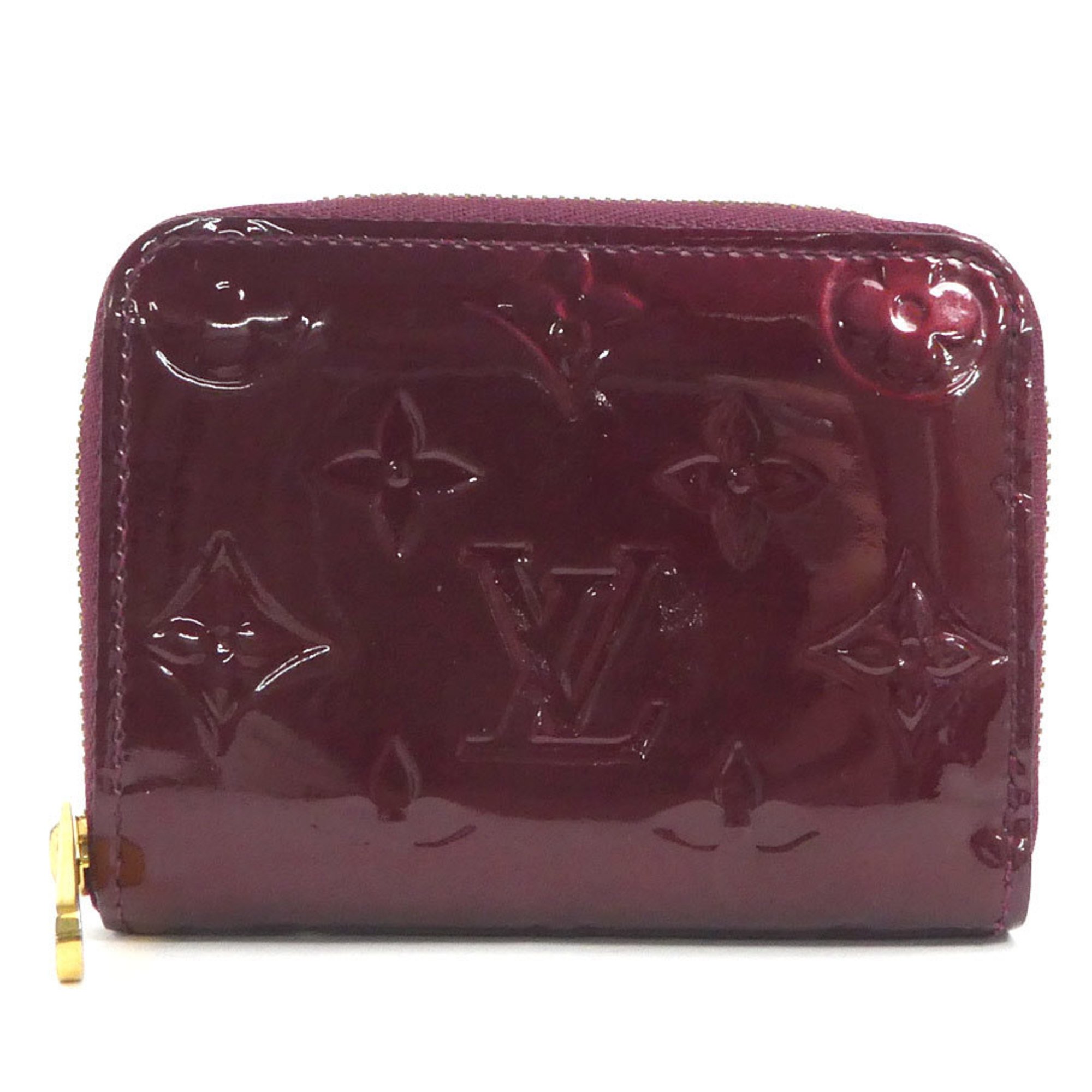 LOUIS VUITTON Coin Case Monogram Vernis Zippy Purse Patent Leather Bordeaux Gold Ladies