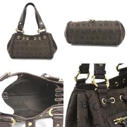 BVLGARI Handbag Canvas/Leather Dark Brown Gold Ladies