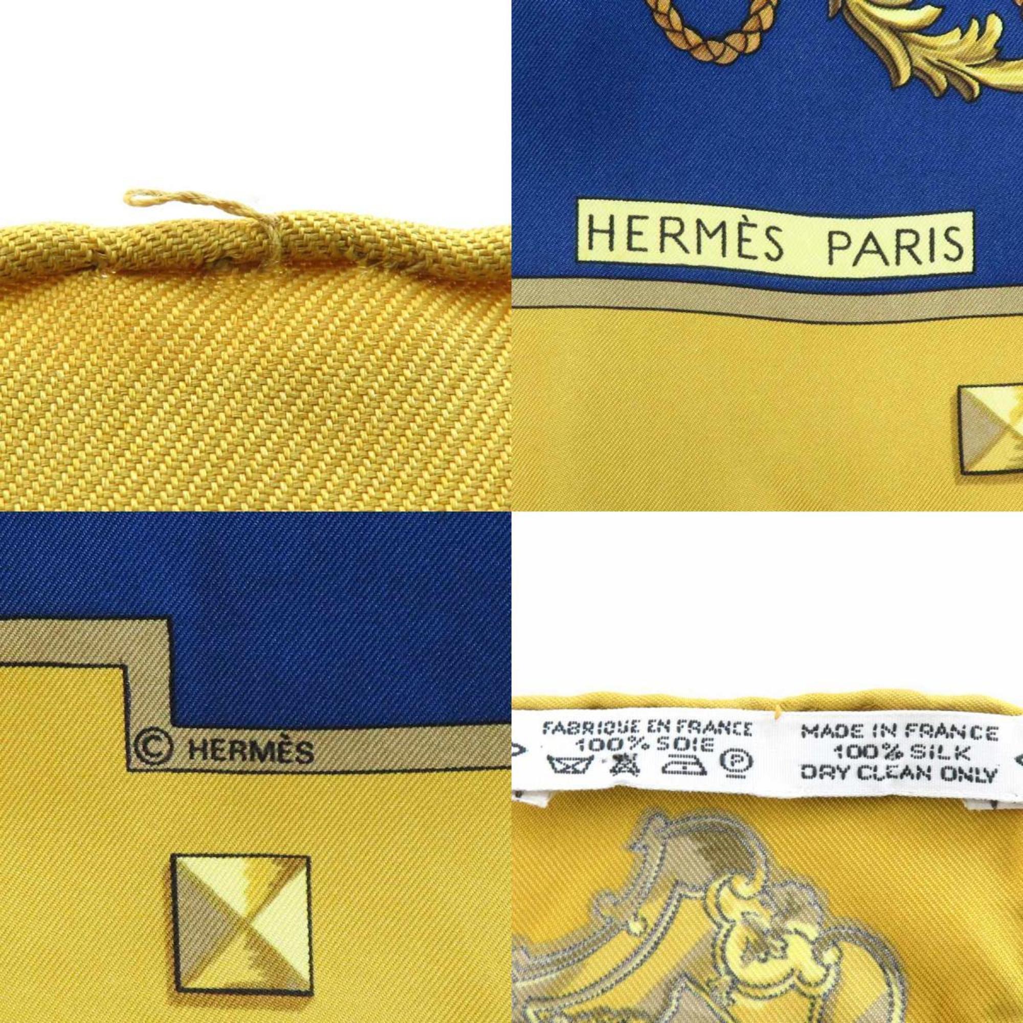 HERMES Scarf Muffler Carre90 Silk Gold/Navy Ladies