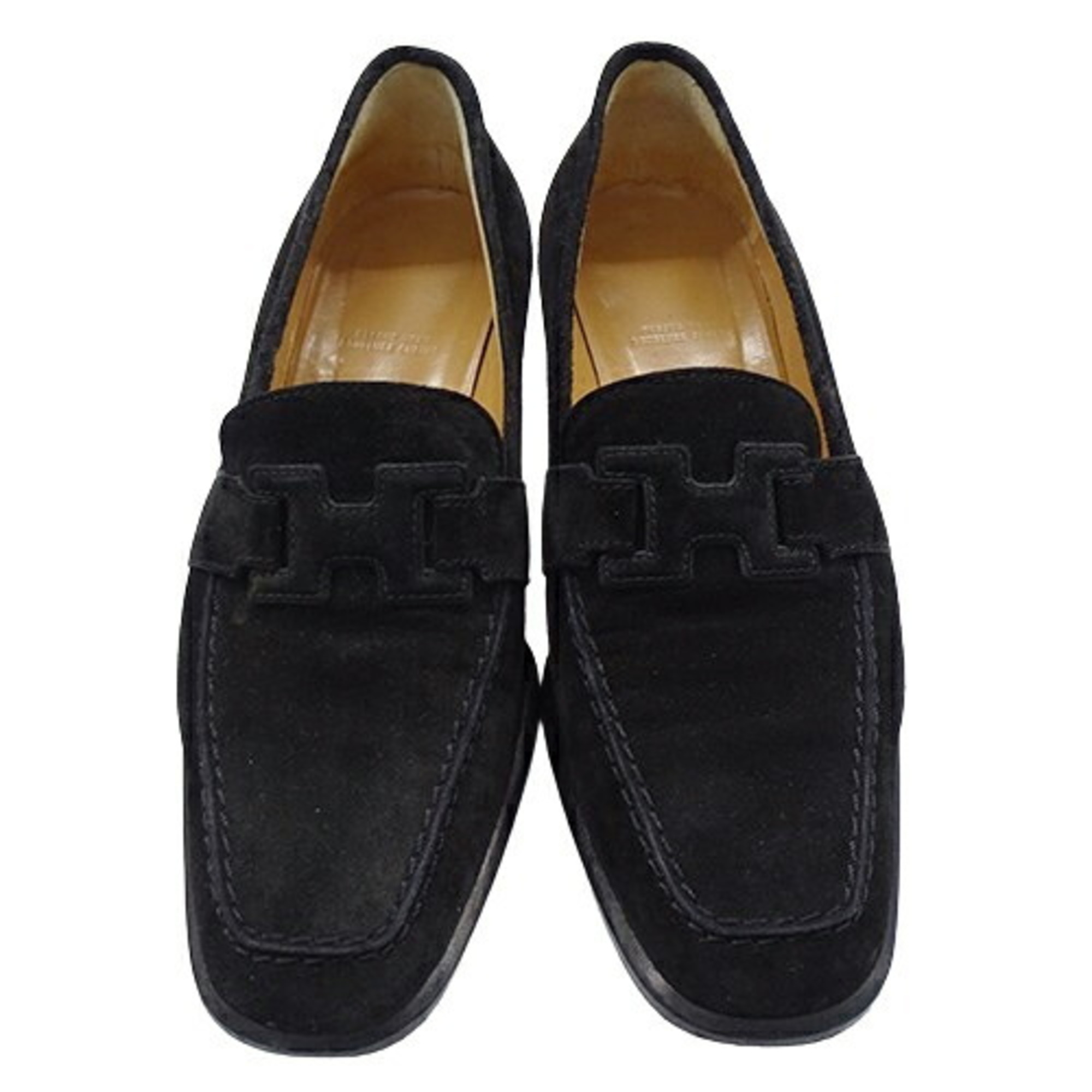HERMES Shoes Women's Brand Loafer Suede Black #36 Approx. 23cm H Logo